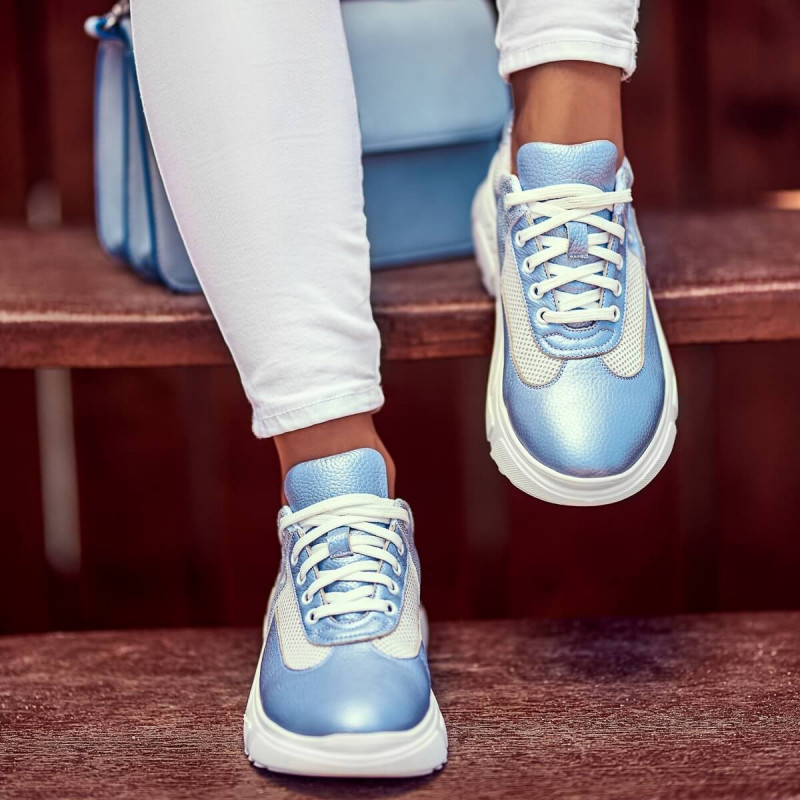 Damsneakers 6015 blå pärlemorkombination