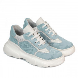 Dam sneakers 6053 blå kamouflage kombinerad