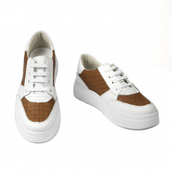 Dam sneakers 6059 vit+kamelfärgad