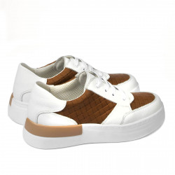 Dam sneakers 6059 vit+kamelfärgad