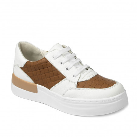 Dam sneakers 6059 vit+kamelfärgad