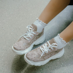 Dam sportskor 6053 beige kamouflage kombinerad lifestyle