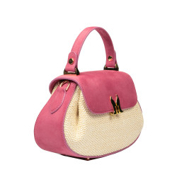 Damväska handhållen 042g hallonrosa mocka + rafia