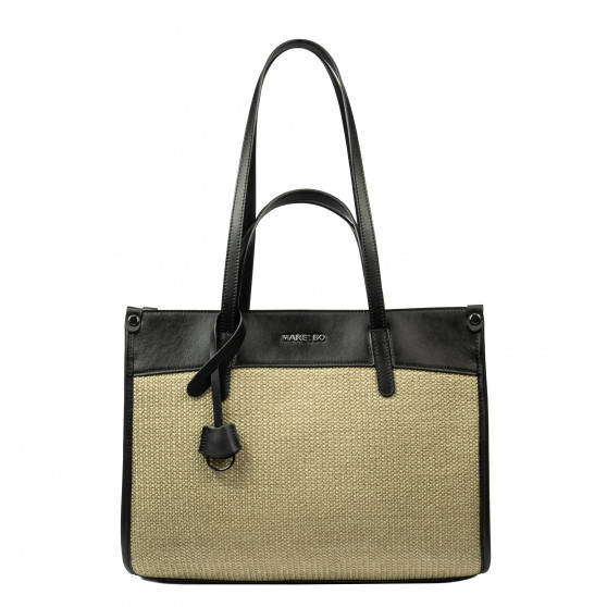 Damväska strand 045g 01 svart napa+raffia sand olive