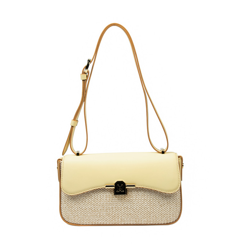 Damväska axelremsväska 046g butter yellow+rafia