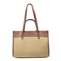 Strandväska dam 045g konjaksbrun + raffia