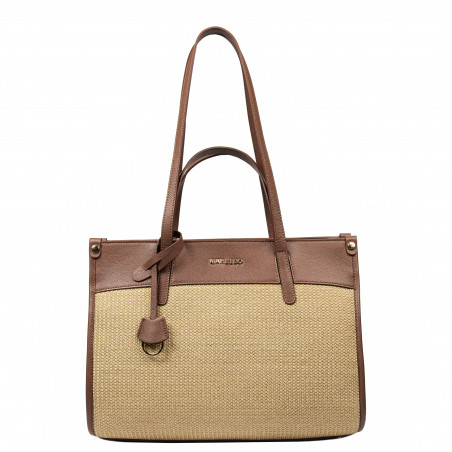 Strandväska dam 045g konjaksbrun + raffia