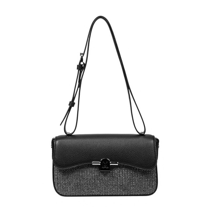 Svart axelväska för damer 046g 01 svart+raffia svart