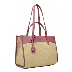 Damstrandväska 045g 01 hallonrosa+raffia