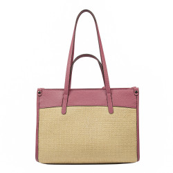 Damstrandväska 045g 01 hallonrosa+raffia