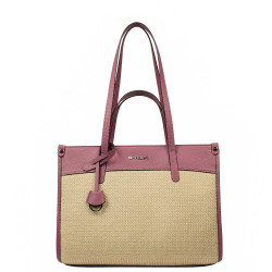Damstrandväska 045g 01 hallonrosa+raffia