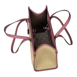 Damstrandväska 045g 01 hallonrosa+raffia
