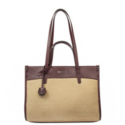 Damstrandväska 045g 01 vinröd+raffia
