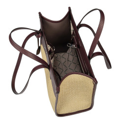 Damstrandväska 045g 01 vinröd+raffia