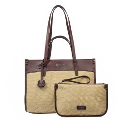 Damstrandväska 045g 01 vinröd+raffia