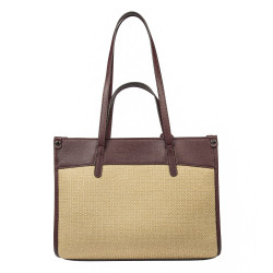 Damstrandväska 045g 01 vinröd+raffia