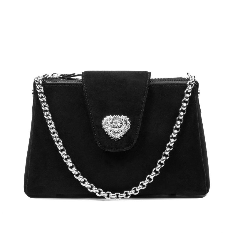 Kvinnoväska axelremsväska 051g 01 black camoscio